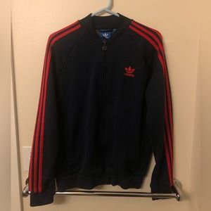 Adidas Track Jacket - Medium, Navy Blue & Red
